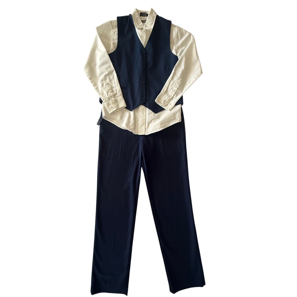 Boys Formal 3 Peace Outfit White Button-Up Shirt & Navy Dress Pants/Vest Set